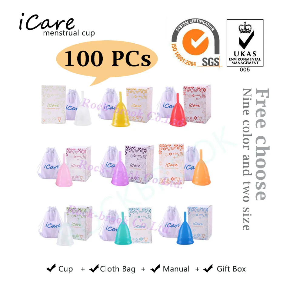 100 Pcs Cute Wholesale Reusable Medical Grade Silicone Menstrual Cup Feminine Hygiene Product Lady Menstruation Copo BMC01PK