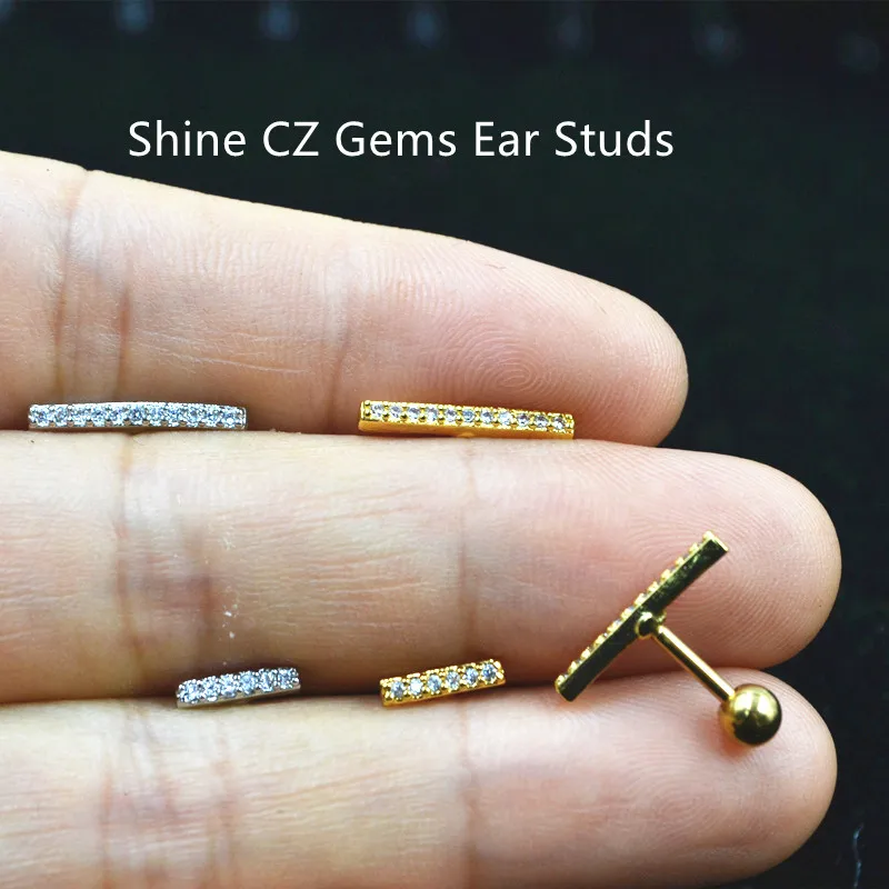 Lot50pcs Body Jewelry Jewelry-Shine CZ T Shape Ear Studs/Earring Helix Bar Upper Earring Body Piercing Tragus Diath Earring 16g