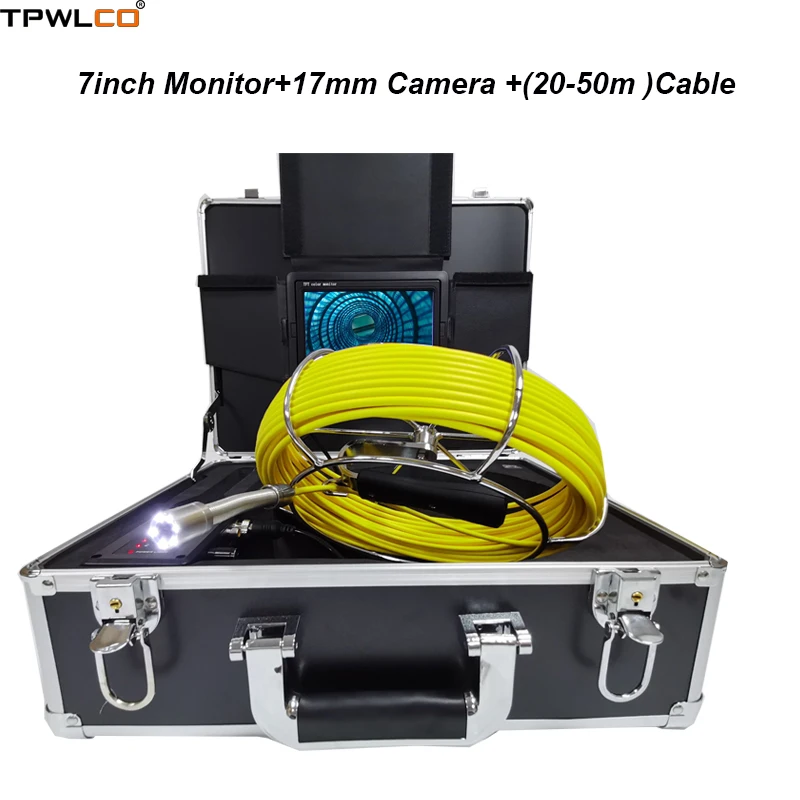 

17mm Endoscope Video Camera Head Camera Viewing Angle 140degree 7" 1000TVL 20-50m Cable Industrial Drain Sewer Inspection System