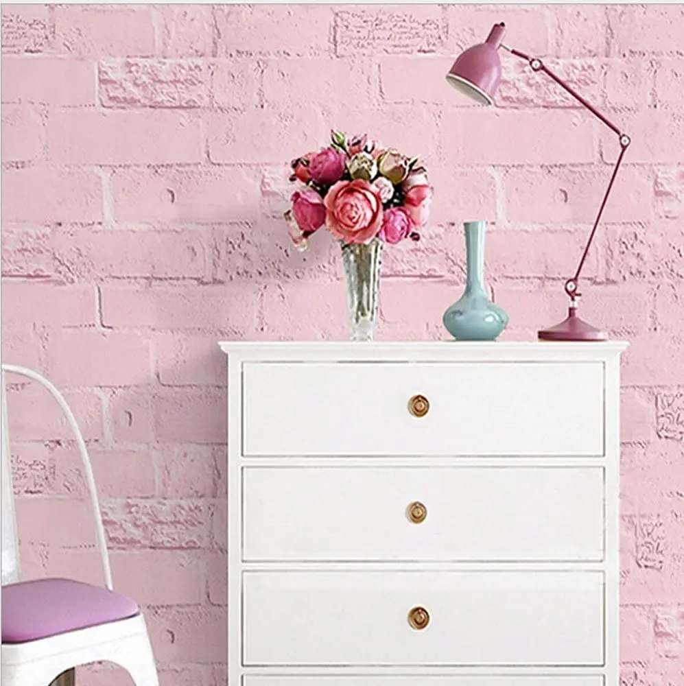 Pink Brick Peel and Stick Wallpaper Removable Vinyl Self Adhesive Wallpaper Waterproof Brick Stone Contact Paper for Home Decor