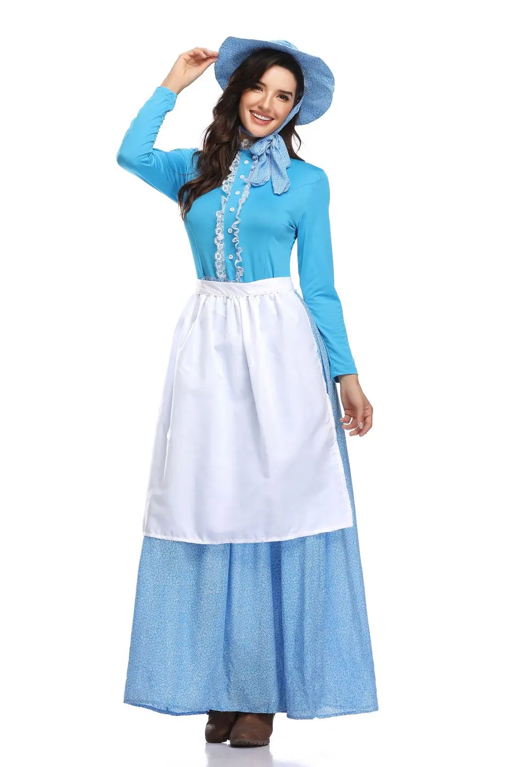 Women Halloween Idyllic Farm Apron Maid Costume California Costumes Women's Pioneer Cosplay Blue Fancy Dress Plus Size