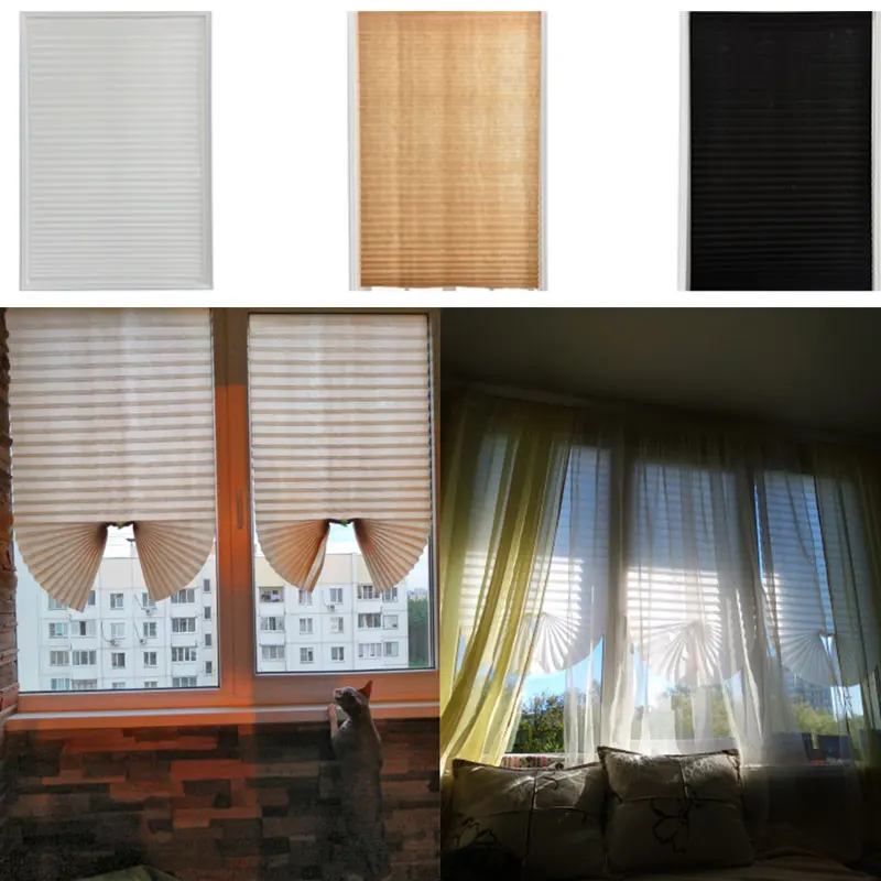 Non-Woven Shading Pleated Blinds Self-Adhesive Living Room Semi-Shading Blinds Home Decoration Curtain Kitchen Bedroom Curtains