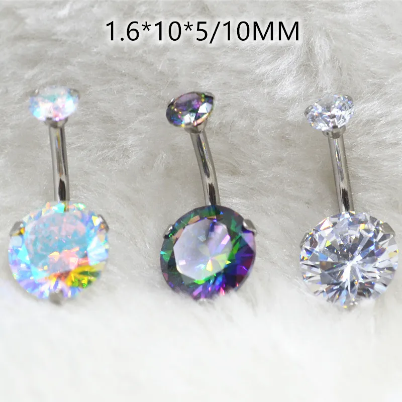 

50PCS Surgical Steel Double AAA 10MM Big CZ Navel Belly Ring Button Bar Internally Thread Navel Rings Body Piercing Jewelry 14G