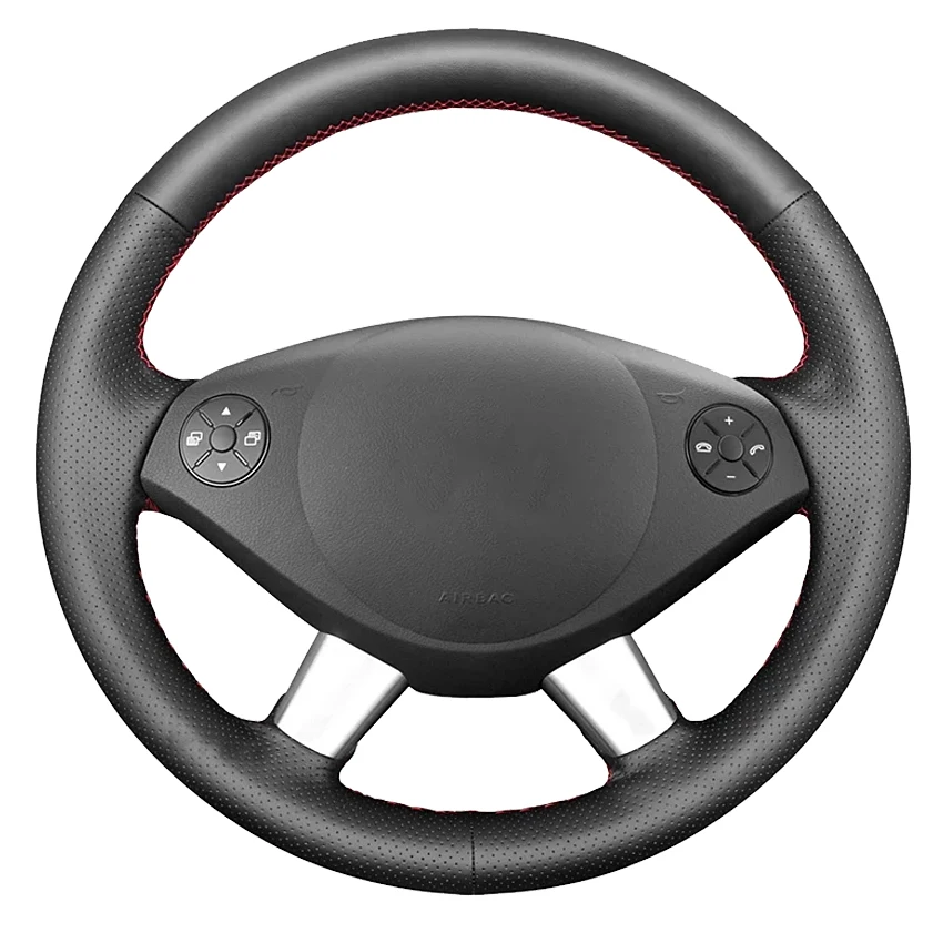 Black Genuine Leather Car Steering Wheel Cover For Mercedes Benz W639 Viano 2010-2015 Vito 2010-2015 Valente 2012-2015