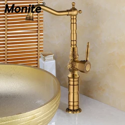 Monite-grifo giratorio 360 para cocina, mezclador de latón antiguo para lavabo de baño, mezclador de agua caliente y fría, grifo de encimera