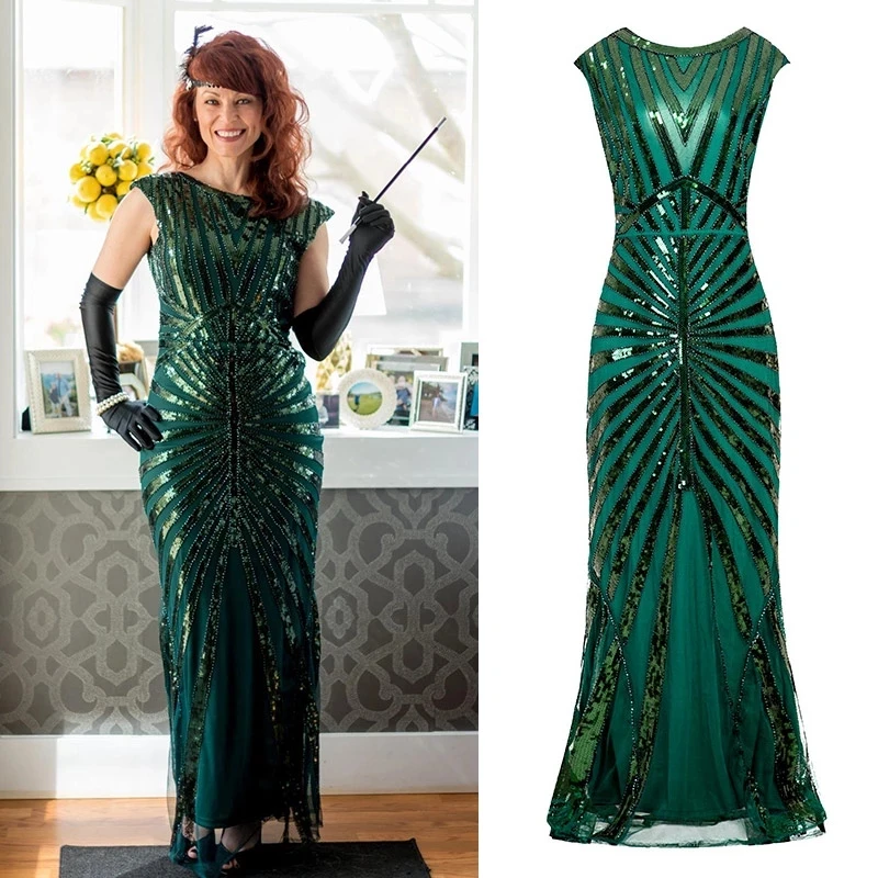 New Women 1920s Long Fishtail Hem Prom Flapper Gown Beaded Sequin Vintage Maxi Wedding Gatsby Formal Party Banquet Dress S-XXL