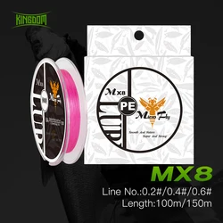 Kingdom 100M 150M Fishing Line 0.2#/0.4#/0.6# 9-12LB PE Braided Line Super Strong Multifilament Fishing Wire For Carp Fishing