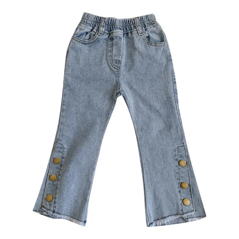 2-7T Jeans For Girls Toddler Kid Baby Clothes Fashion Denim Flare Pants Elegant Buttons Cute Sweet Spring Trousers Streetwear