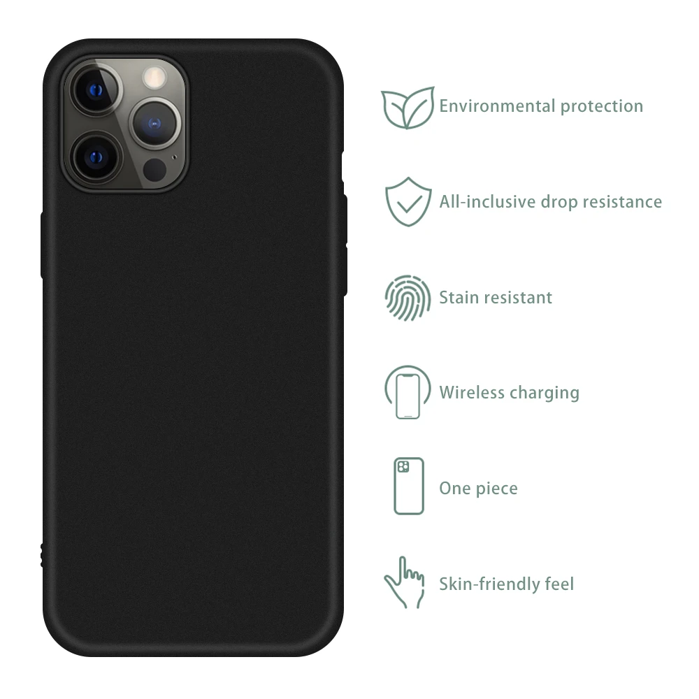 حافظة لهاتف آيفون 14 13 15 برو ماكس حافظة سوداء غير لامعة لهاتف آيفون 13 12 11 برو XS ماكس 13pro XR X SE حافظة من السيليكون Coque