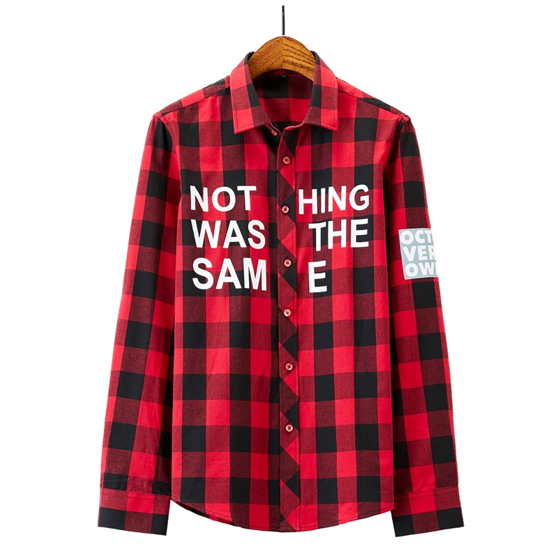 New Summer Fashion Red And Black Plaid Shirt Men Shirts   Mens cotton Checkered Shirts  Long  Sleeve Shirt Men Blouse CS71