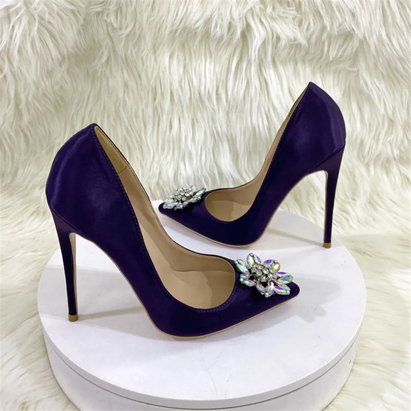 Ke shang jia feminino forma circular roxo cetim pontudo dedo do pé 80-120mm salto alto sapatos de festa de casamento elegantes senhoras stiletto bombas