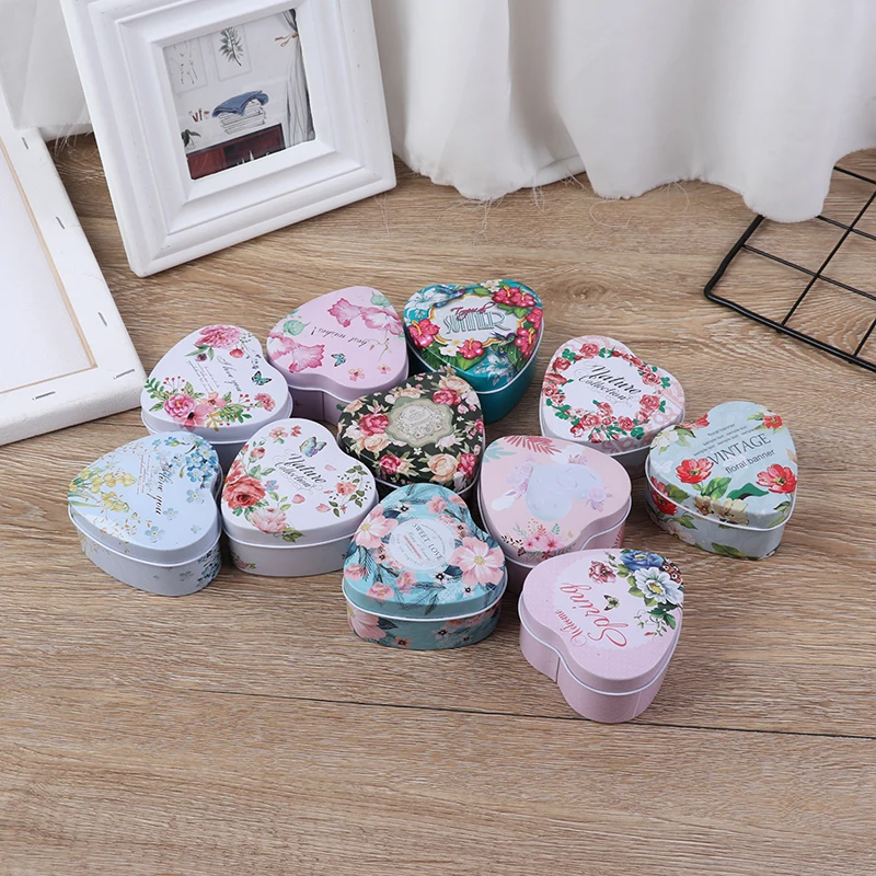 1Pcs Mini Vintage Flowers Tin Wedding Candy Tea Storage Boxes Metal Box Gift Coin Earrings Box Party Favor Case Random