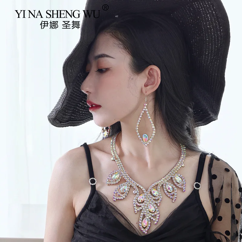 

Новые женские Украшения, потрясающее Ожерелье Стразы с кристаллами, сверкающее ожерелье, Женское Ожерелье для латиноамериканских танцев, 1 шт.