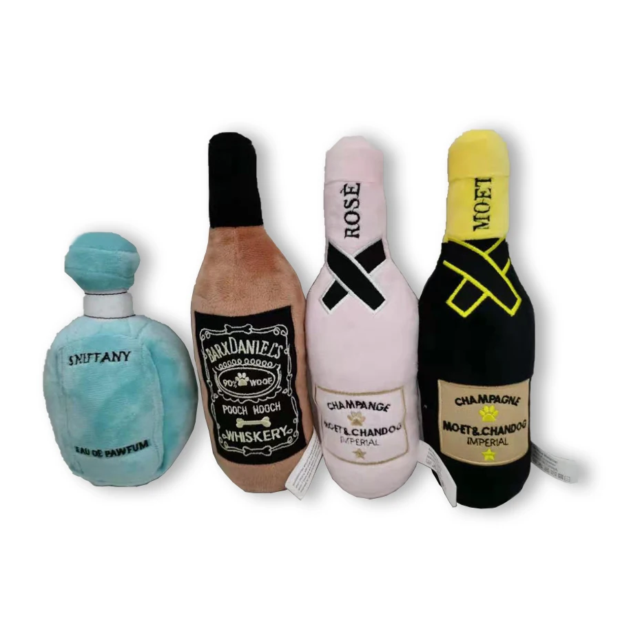 Plush Perfume Luxury Dogs Bottle Toys Plush Chew Puppy Training Bottle Pet Toys With Embroidery