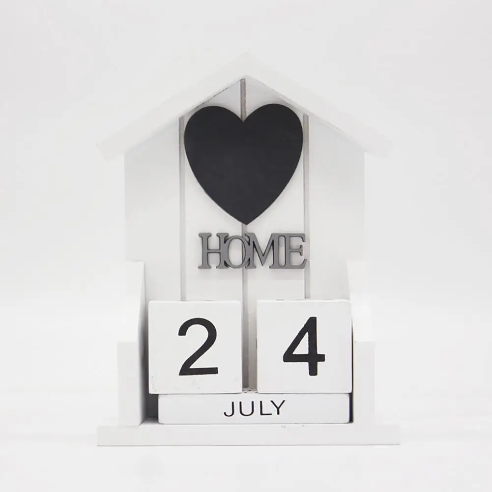 

80%HOT1 Set Small House Shape Calendar Retro Wood Old Classic Style Desk Calendar Home Decoration