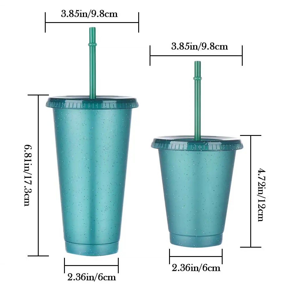 480/700ML Flash Powder Water Bottle With Straws Lid Plastic Reusable Personalized Drinkware Coffee Drinking Cup Christmas Gifts