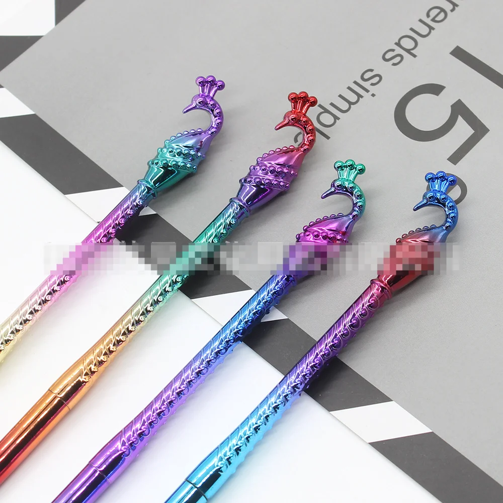 24PCS Creative Stationery Electroplating Gradient Color Phoenix Shape Ballpoint Pen Cute Stationery Office Accessories