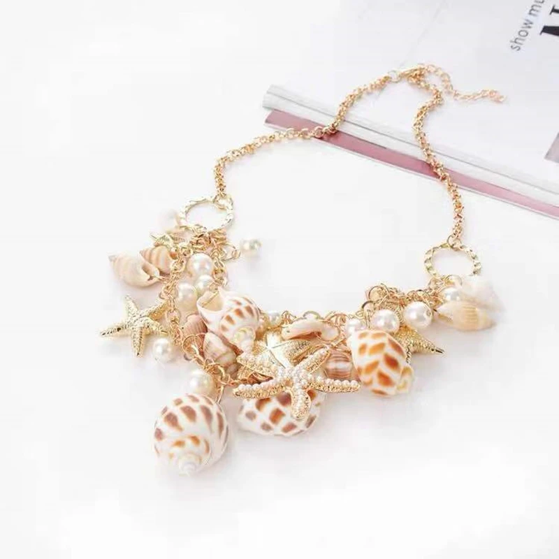 BLUELANS Necklace Ocean Seashells simulated Pearl Starfish Bib Chokers Necklace Statement High Quality Jewelry Women бижутерия