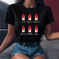 Maycaur Women T Shirt Funny Nail Art Print Tshirt Summer Casual Short Sleeve Shirts Harajuku 90s Ulzzang Girls Black Tee Female