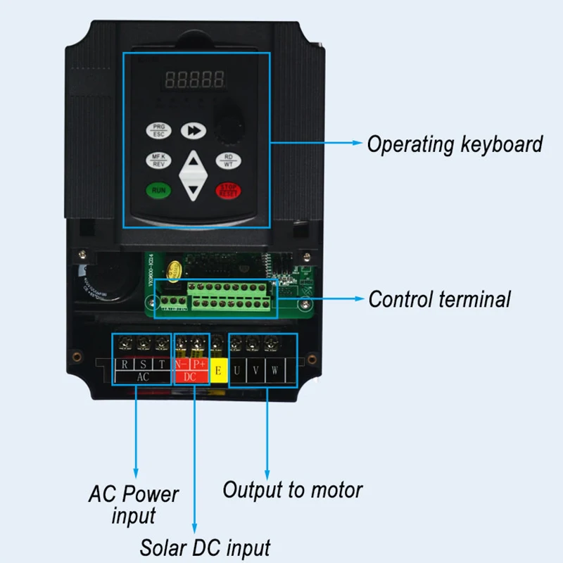 Imagem -04 - Vfd 220v 0.75 1.5 2.2 4kw Conversor Variável Solar da Movimentação da Bomba de Água da Frequência do Inversor para o Controle de Velocidade do Motor de Fases