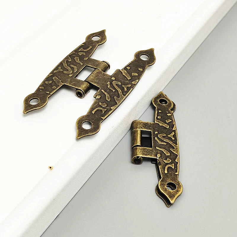 4pcs H shape Hinges Debossed 4 Holes  Antique Vintage Furniture Cabinet Jewelry Luggage Hinges with screws 65*36mm