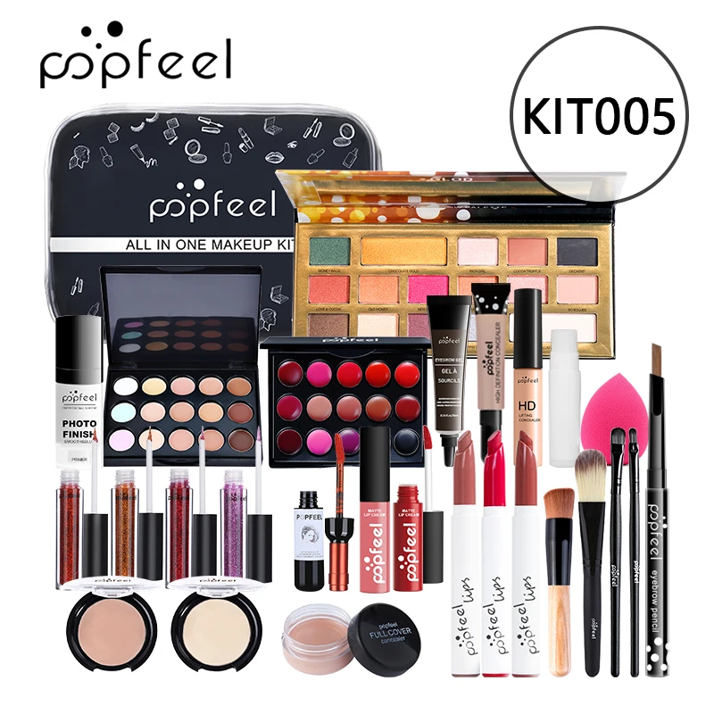 POPFEEL Makeup Kit Cosmetics Kit Eyeshadow Lipstick Powder Puff Concealer Polish Nail 15/20/24/27PCS/Set With Makeup Bag