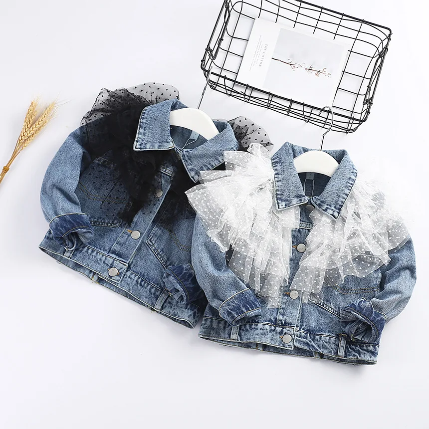 2004 New Children\'s  Autumn Winter Girls lace Coat Long-Sleeved Denim jacket Baby\'s Top Children\'s Clothing