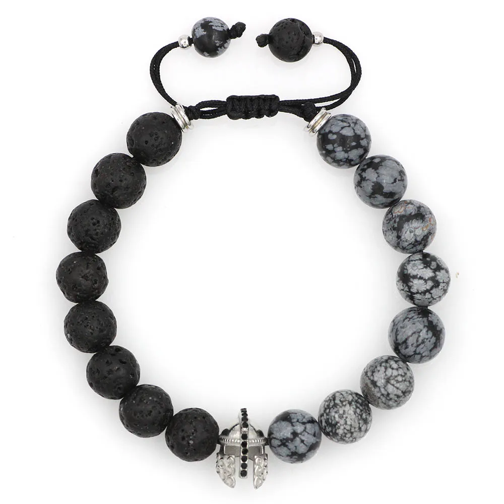 Lava Stone Beads Bracelet Stainless Steel Roman Knight Spartan Warrior Gladiator Helmet Strand Bracelets for Men Jewelry Hombres