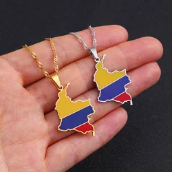 Fashion Colombian Map Flag Pendant Stainless Steel  Necklaces Women Girls Silver Color/Gold Color Colombia Birthday Jewelry