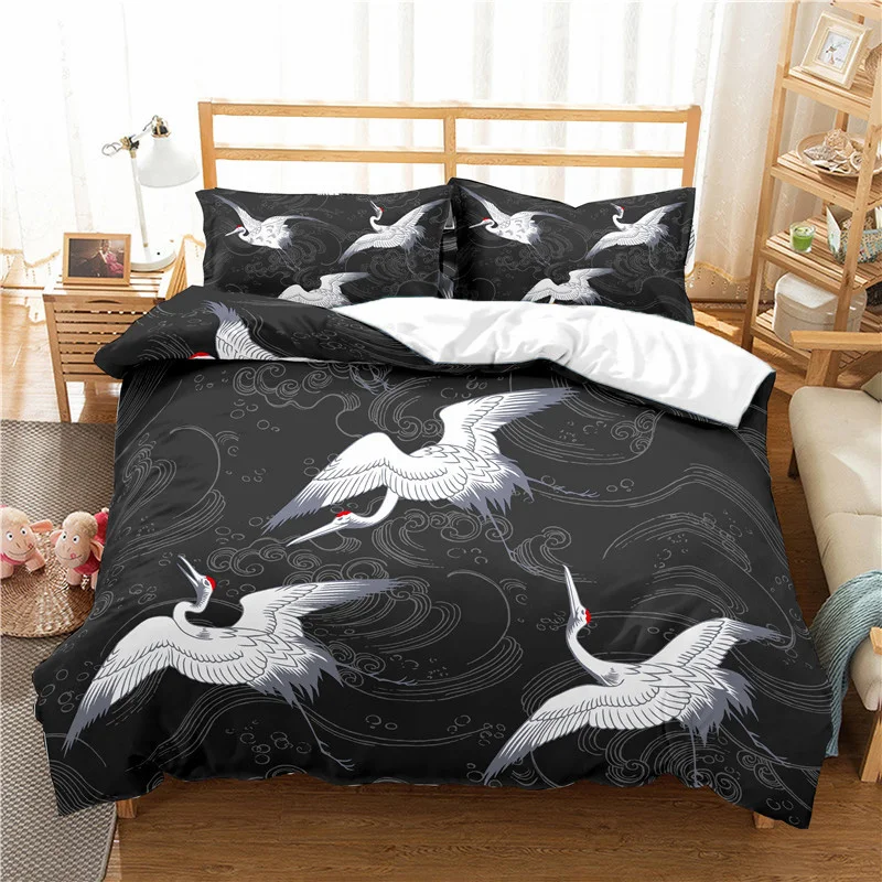 

Luxury 3D Crane Print 2/3Pcs Kids Bedding Set Comfortable Animal Duvet Cover Pillowcase Home Textile Single Queen and King Size