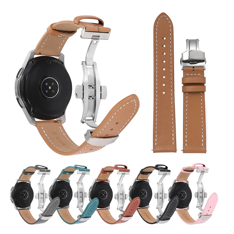 Watchband for galaxy watch3 20mm 22mm watch strap smart watch strap first layer leather Butterfly buckle UTAHI Z56