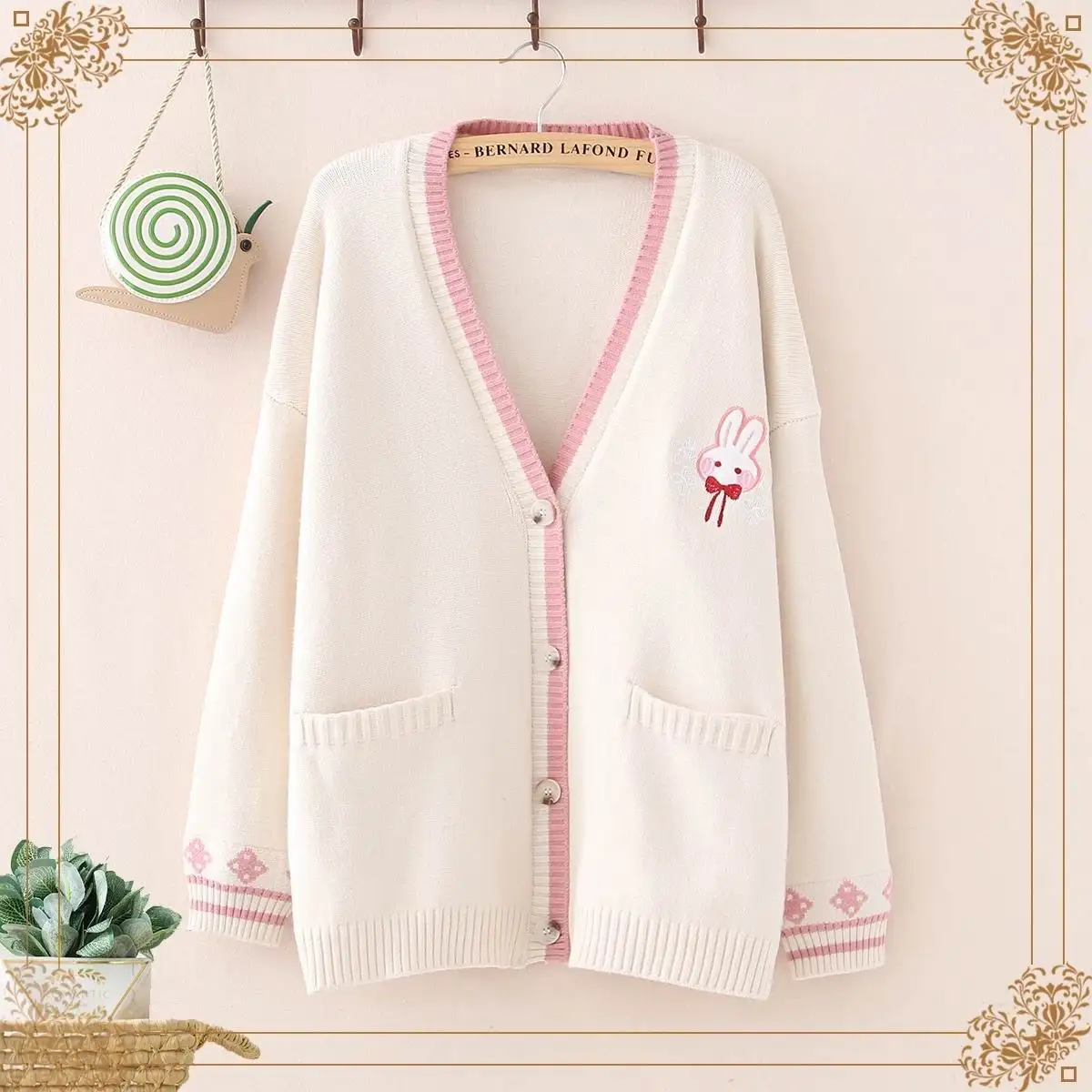 New Autumn Korean Mori Girl Sweet Lolita Cute Bunny Embroidery Knitted Sweater Japanese Women Long Sleeve Cardigan Coat Knitwear