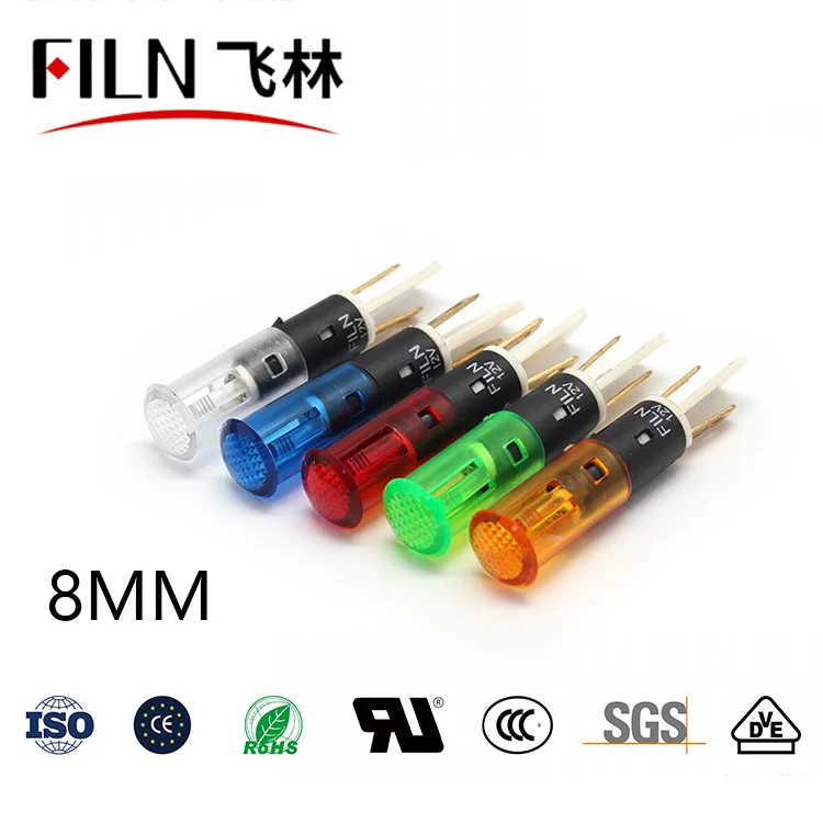 FILN Plastic High quality 8mm red green blue yellow white led indicator light 12v 24v 36v pilot lamp