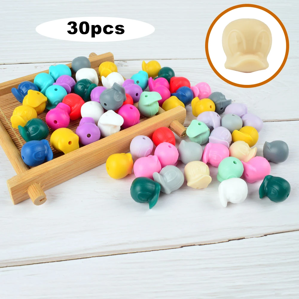 

LOFCA 30pcs Duck Silicone Beads Silicone Baby Teether Teething Cartoon Chew Oral Dental Pacifier Clip Necklace Newborn Toy