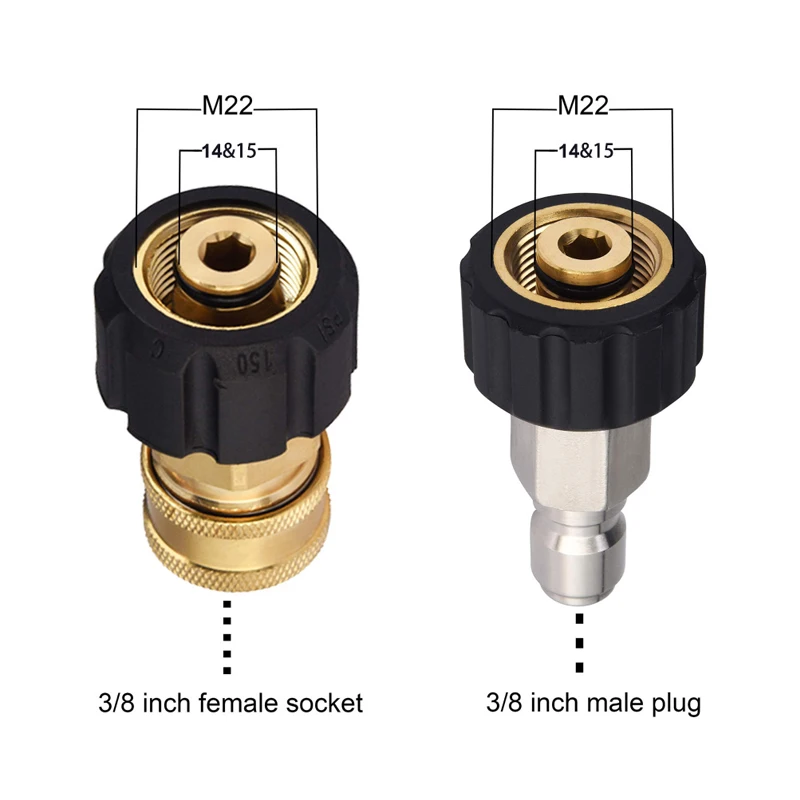 

High Pressure Quick Connector Car washer Adapter Water Gun Hydraulic Couplers Couplings 3/8 Turn M22 Insert Rod 14/15 General