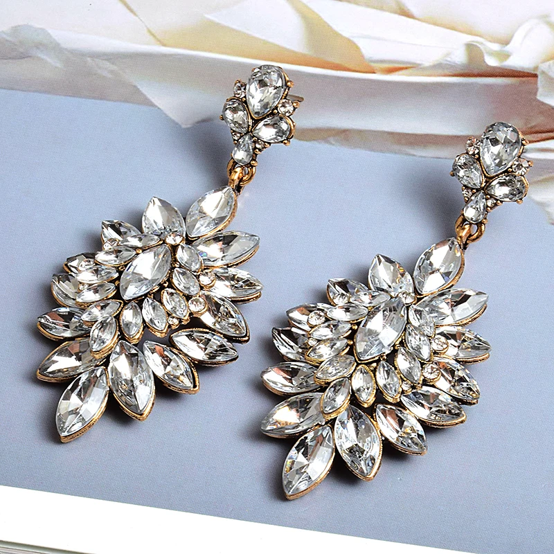 New Crystal Transparent Rhinestone Drop Earrings Women Fashion Jewelry Boho Style Exaggerated Female Pendant Earrings