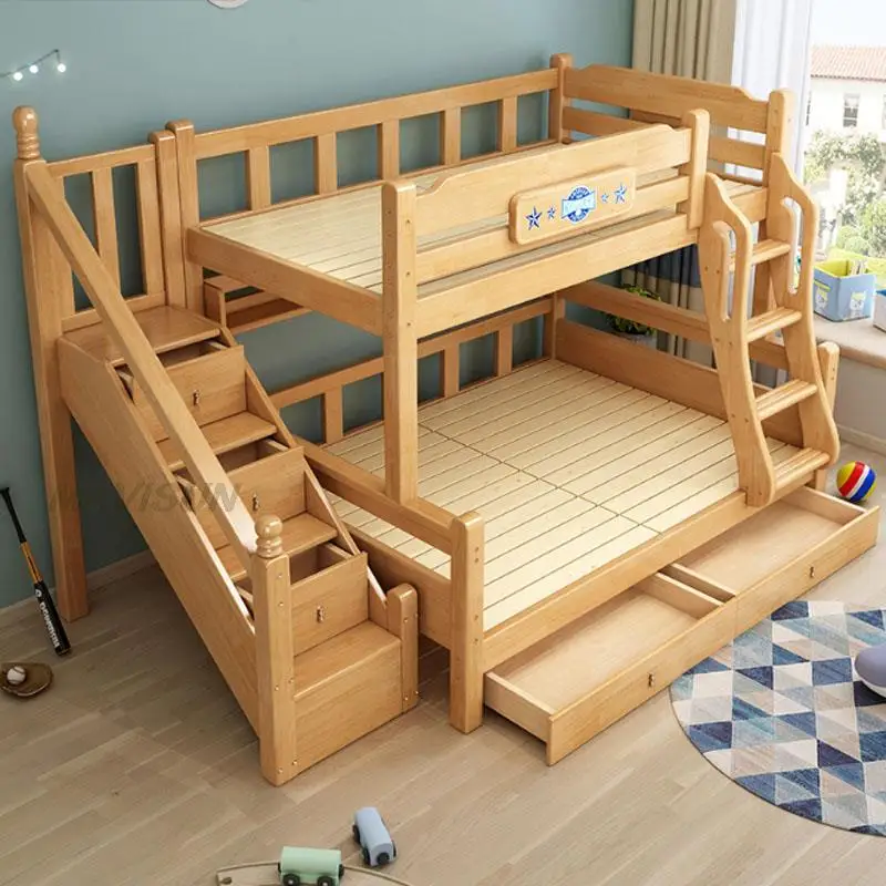 Sederhana Modern Anak Tinggi dan Rendah Tempat Tidur untuk Anak Laki-laki dan Perempuan dengan Kayu Padat 1.2 Meter Kecil Apartemen Kamar Tidur Penyimpanan Furnitur