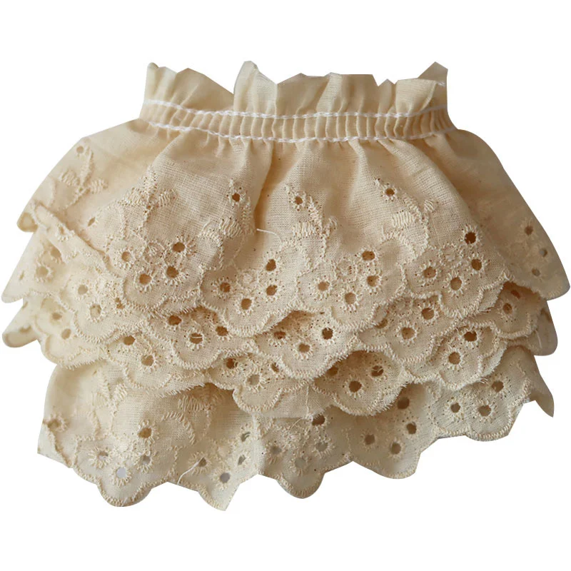 6CM Wide Beige Cotton Lace Fabric Ribbon Dress Collar Cuffs Trims Embroidered Pleated Lace Applique Handmade Decorative Material