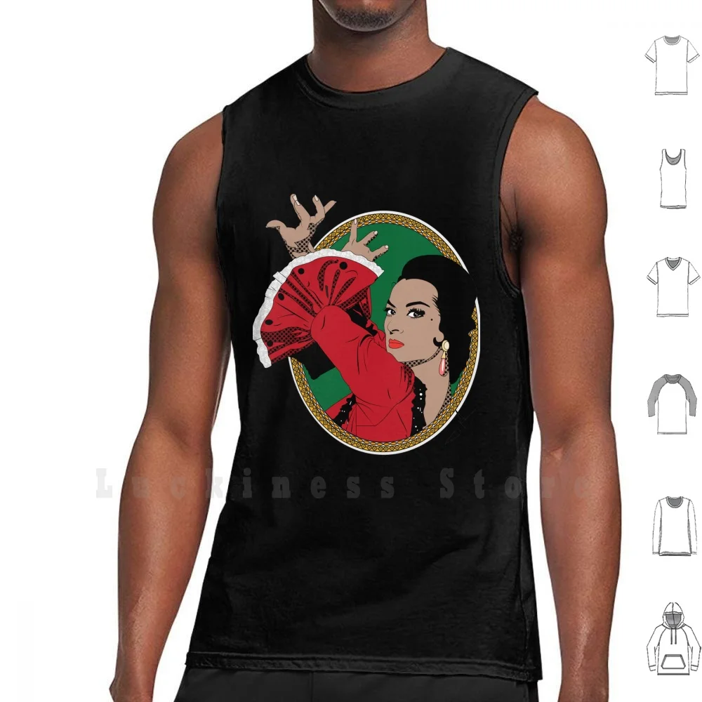 Lola Guitar Comic Tank Tops Chaleco 100% Algodón Lola Flores España Folklore Guitarra Flamenco Andalucía Gypsy Music Cultura Pop