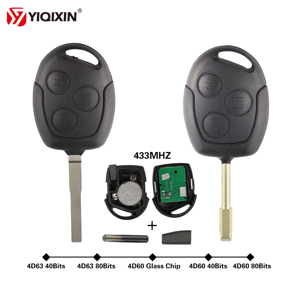 

YIQIXIN 3 Button Remote Car Key For Ford Focus 2 Fiesta Transit Mondeo Fusion Galaxy Transit 433Mhz 4D60 4D63 40 80 Bits Chip