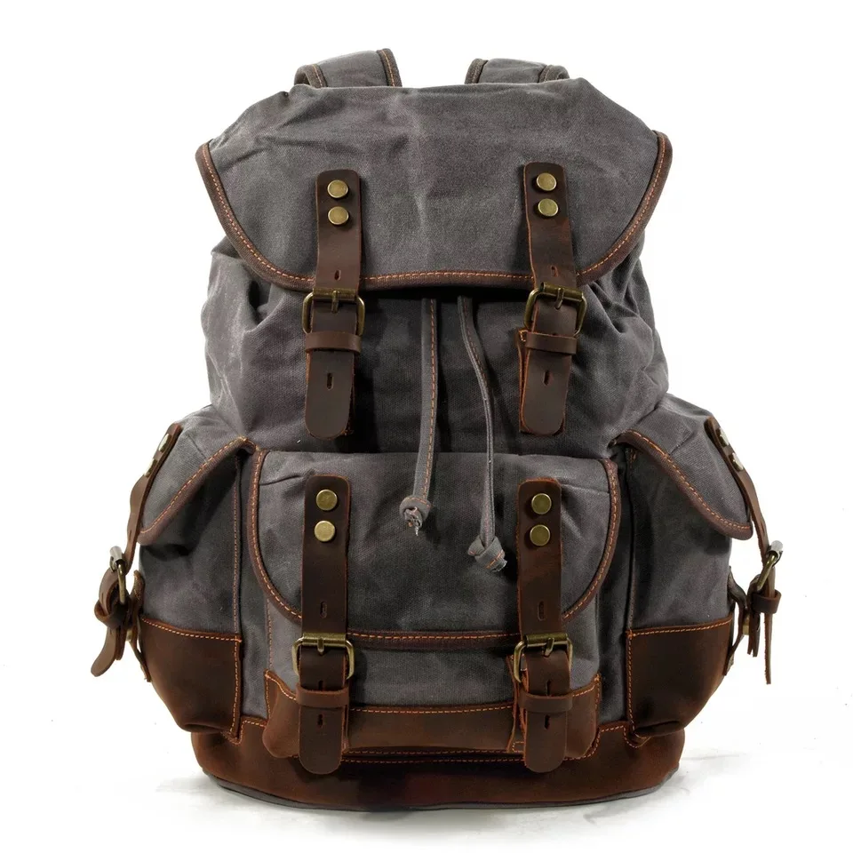 Large Capacity Leather Canvas Backpacks For Men School Bags Vintage Waterproof Daypack High Quality Laptop Backpack Bag