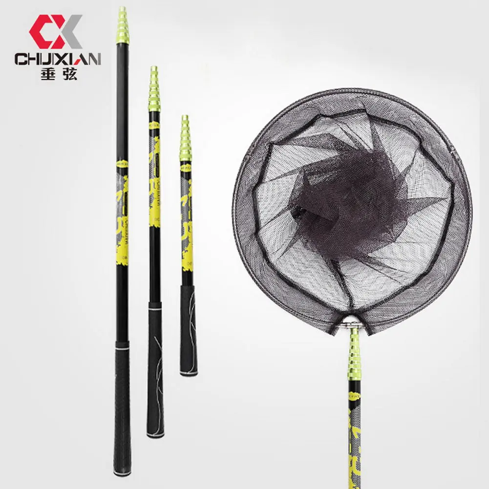 

Fishing Net Fish Landing Net Foldable Collapsible Telescopic Pole Handle Durable Mesh Carbon Pole Handle Fishing Tackle Hand Net