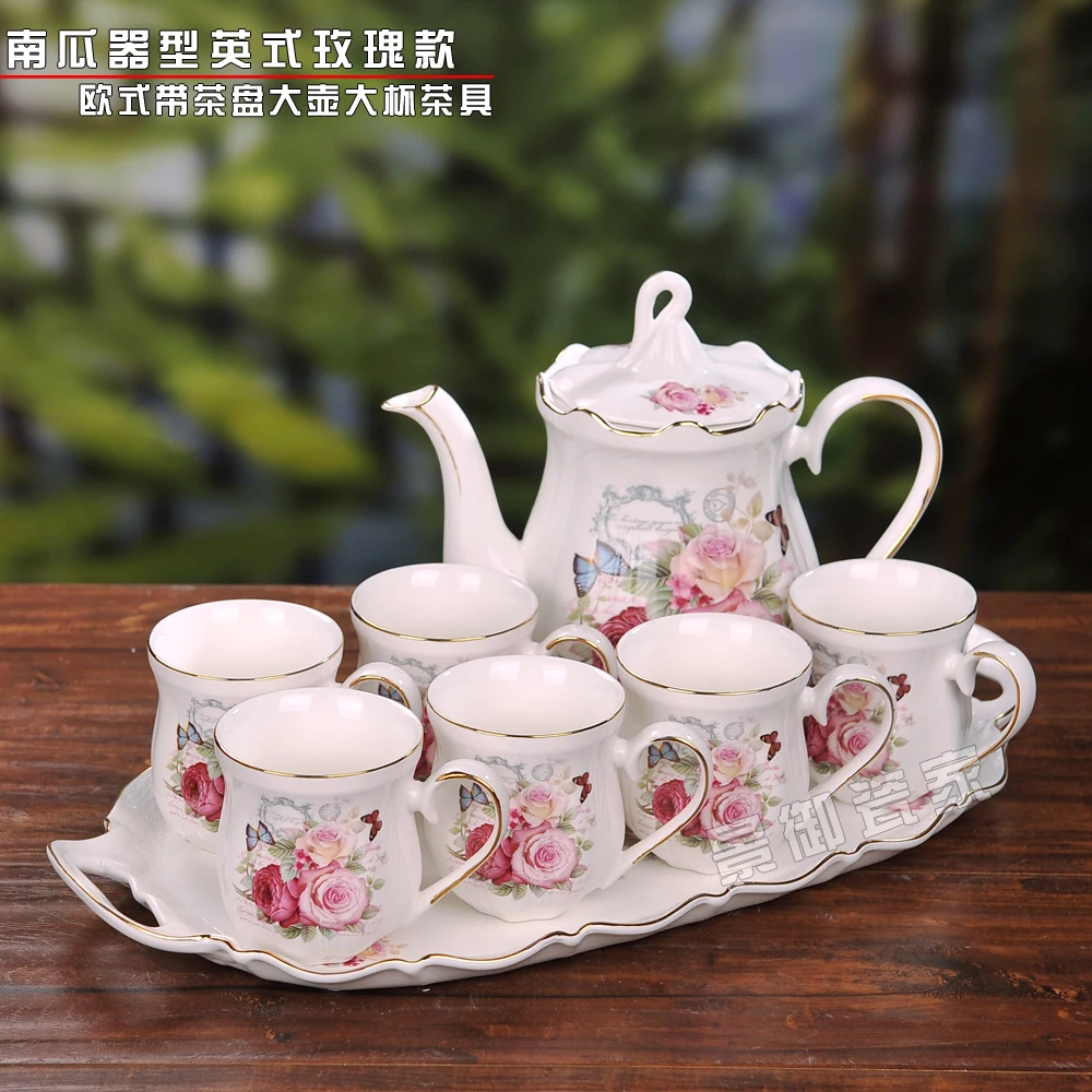 Camellia Bone China Coffee Set British Porcelain Tea Set Ceramic Pot Creamer Sugar Bowl Teatime Teapot Coffee Cup Mug Coffeeware