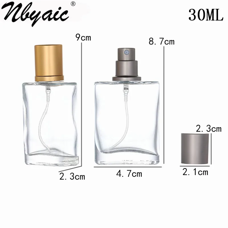 Nbyaic 50Pcs 30ml 50ml high-end portable transparent glas parfüm flasche mit gold und grau kappen, leere flasche spray flasche