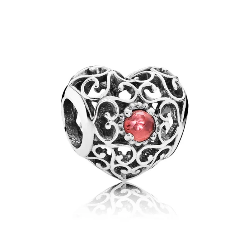 pandora Openwork Month Signature Heart Birthstone With Crystal Charm 925 Sterling Silver Beads Fit Bracelet Bangle DIY Jewelry