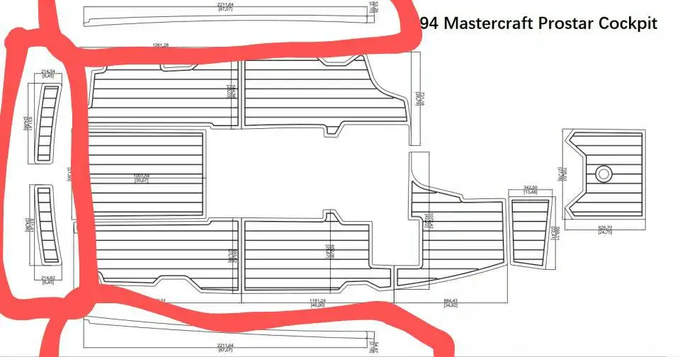 

Boat EVA Teak Decking For Red Circled Pieces 1/4" 6mm Grey+Blue