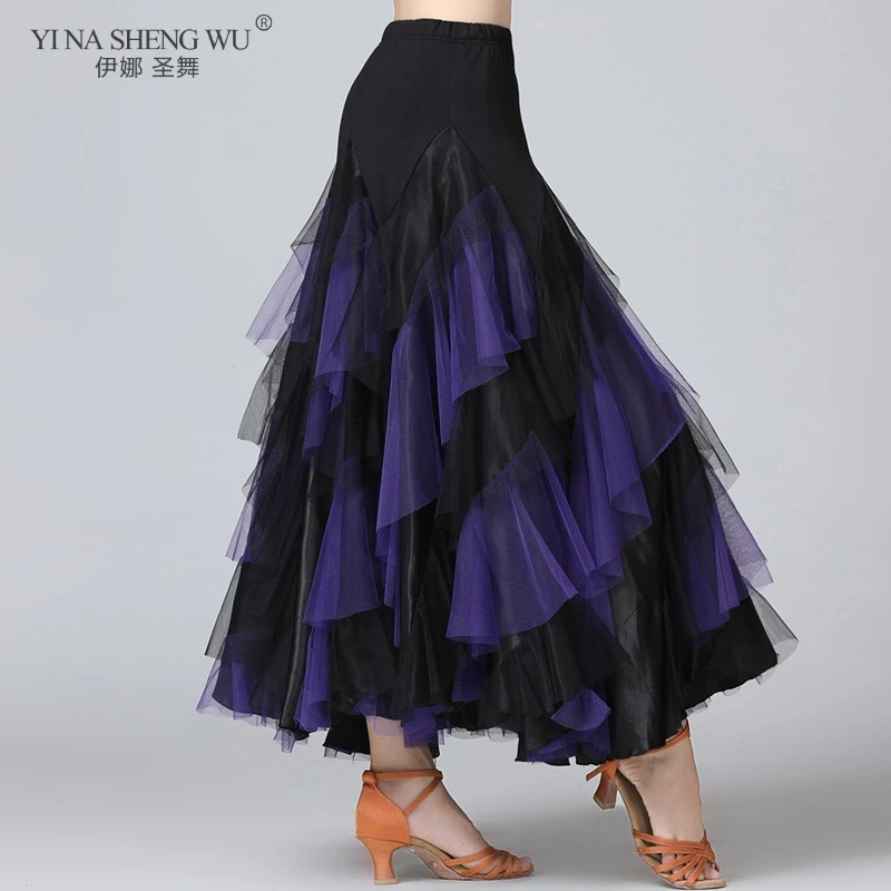 New Women Dancing Costume Dance Practice Skirt Flamenco Waltz Ballroom Classical Competition Layered Big Swing Spanish Skirts