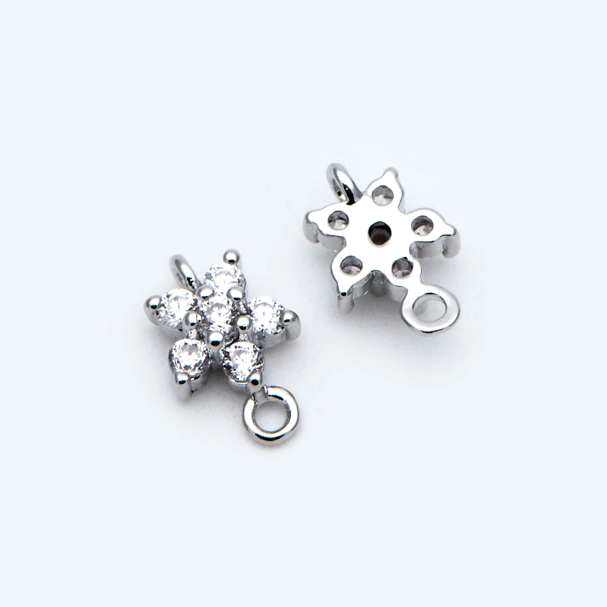 

10pcs CZ Paved Silver Tone Flower Charm Pendants 8x5mm, Real Gold Plated Brass, Color Not Easily Tarnish (GB-929-2)