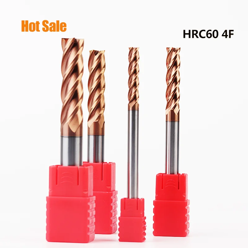 Big discount 1PC HRC60 4mm 5mm 6mm  Solid Carbide Endmills 4 Flute 50L 75L 100L Side Milling Slotting Milling Cutter Face Mill