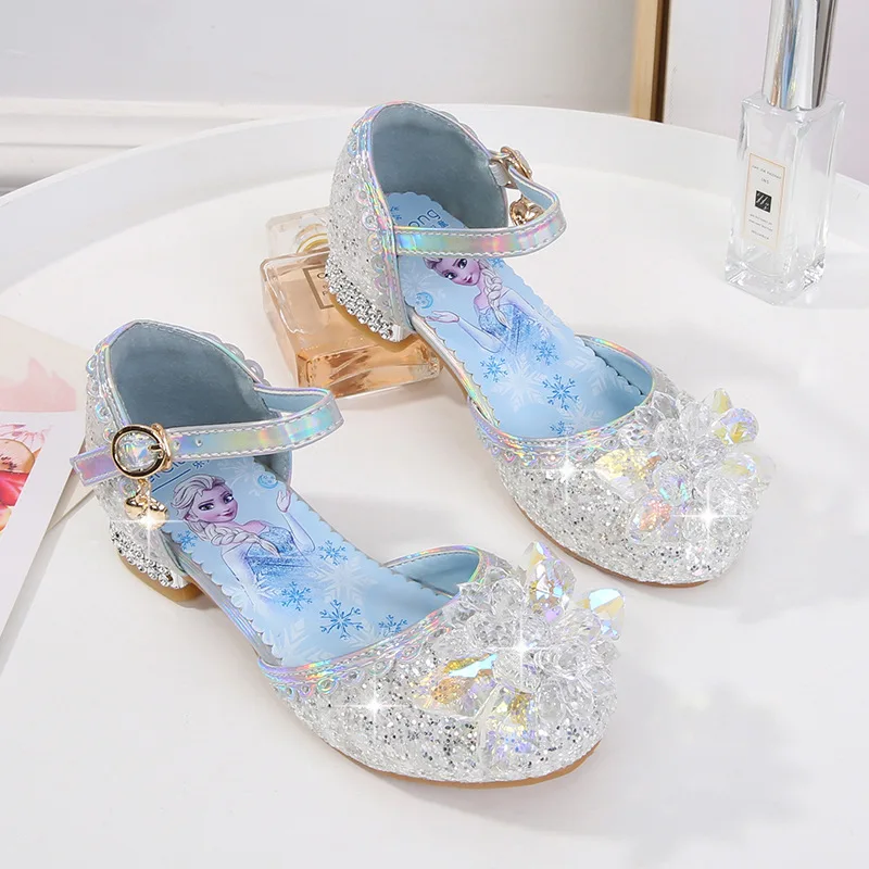 2021 Disney Frozen  Elsa Sandals Girls High Heel Shoes Princess Dance Shoes For Baby Girls Fashion Non-Slip Crystal Shoes